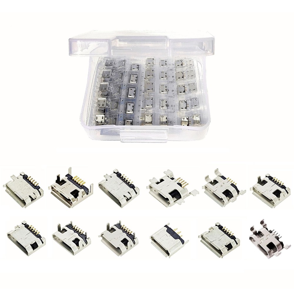 Bytcew 12 Types Micro USB Sockets Kit Jack Plug Connector,USB-b Micro, white