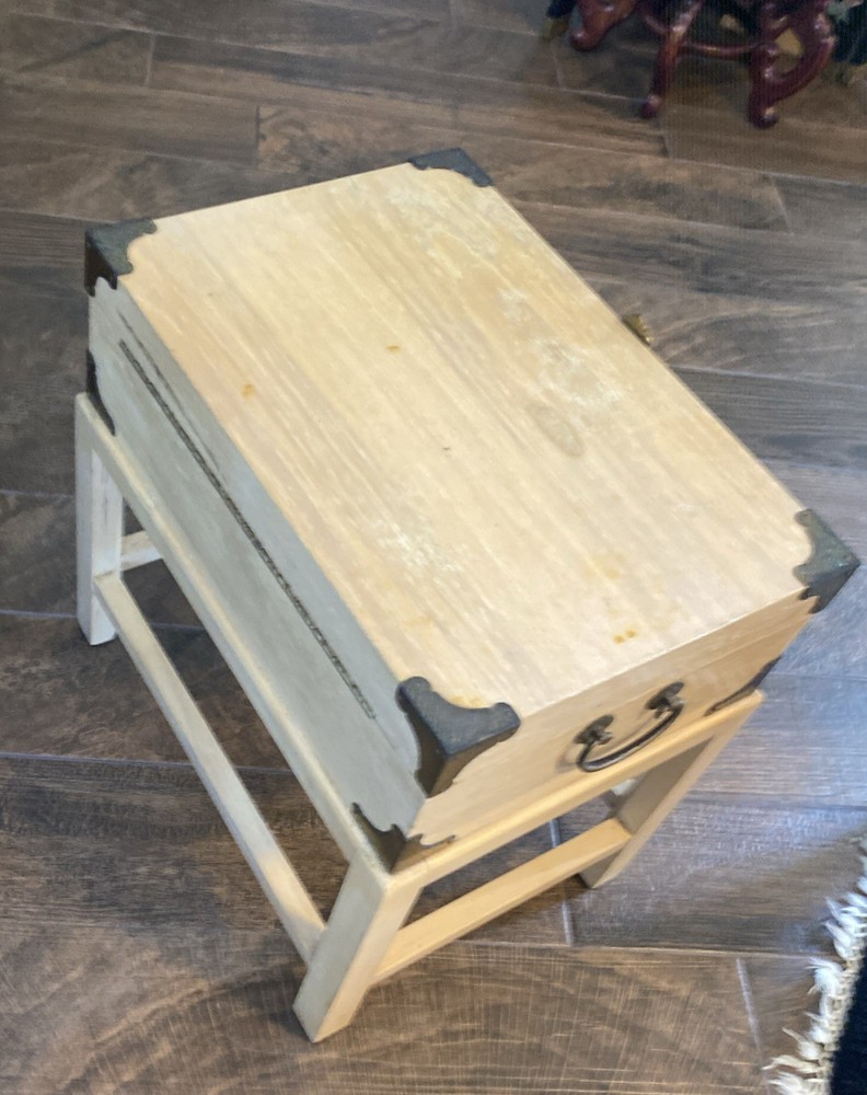 Vintage Solid Wood Chest Box Storage End Table Heavy & Well Made Brass Hardware