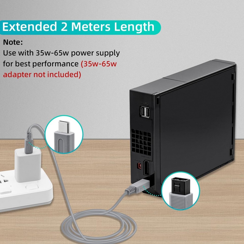 2 Meter Gray USB Type C Charging Cord for Wii - Perfect Replacement Cable