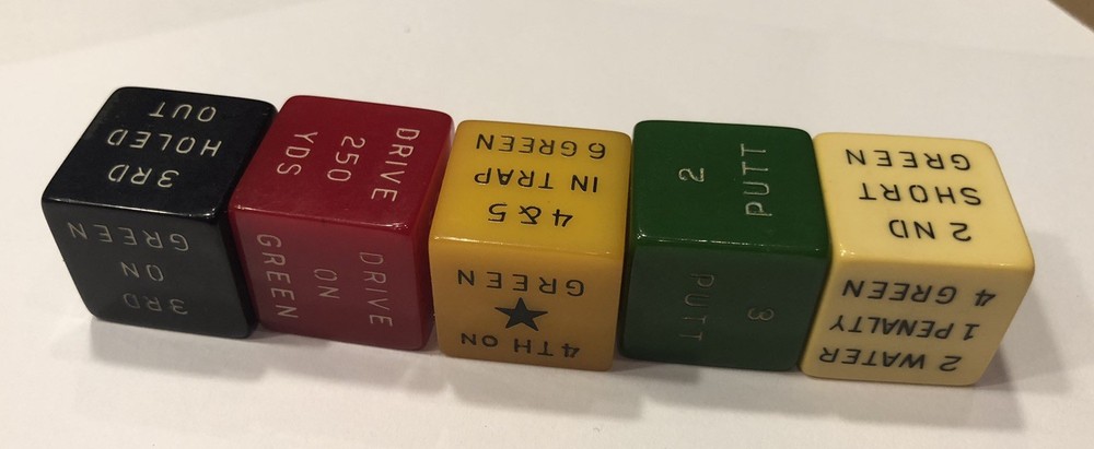 Vintage 3/4” Bakelite Golf Dice Game ( 5 Pieces)