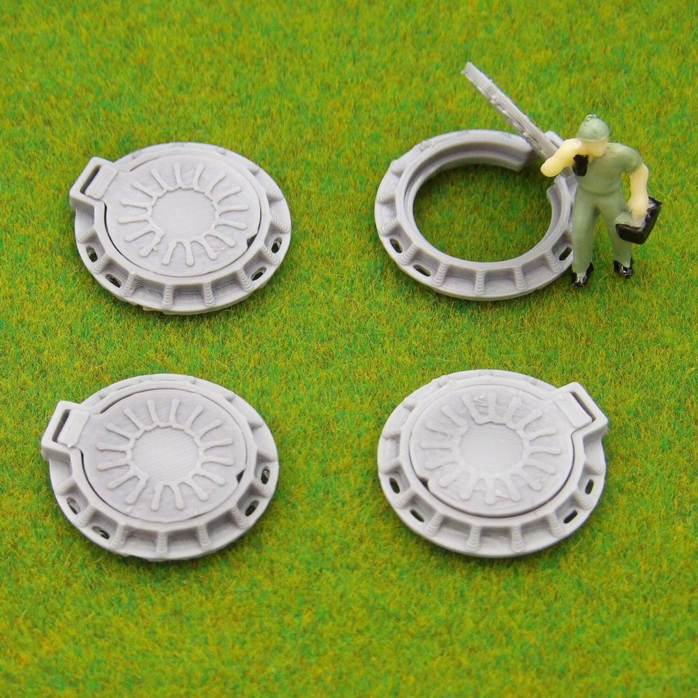 HO Scale 8 pc Manhole Access Hatch Lid. Construction Miniatures