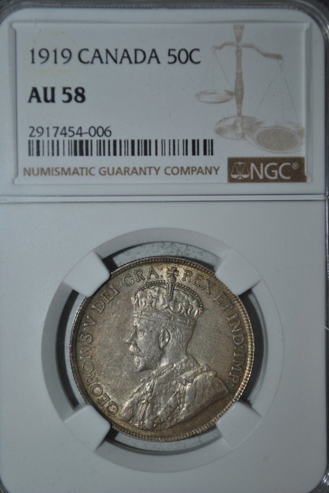 1919 Canada 50￠ Cent NGC AU58