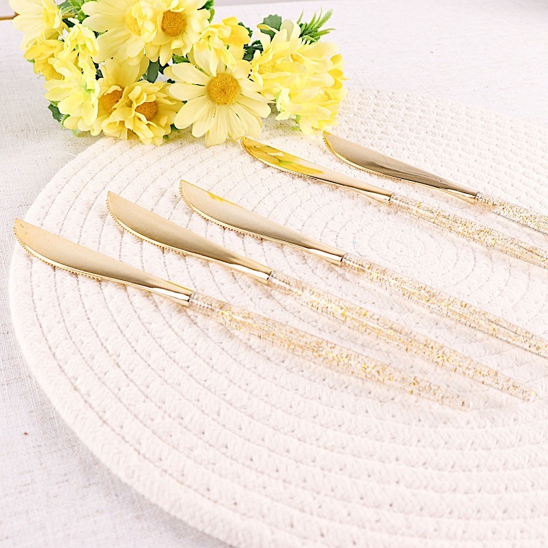 24 Clear 9" Plastic Knives Gold Glittered Handle Disposable Wedding Tableware