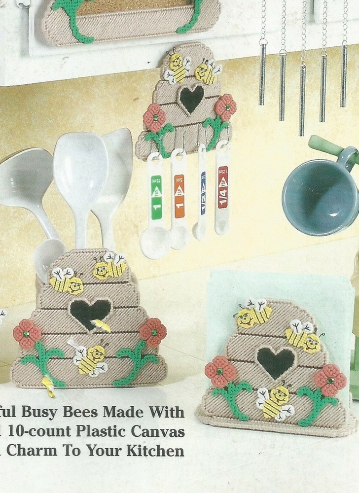 Plastic Canvas Patterns Busy Bee Kitchen Set Note Napkin Holder Towel Hanger E82