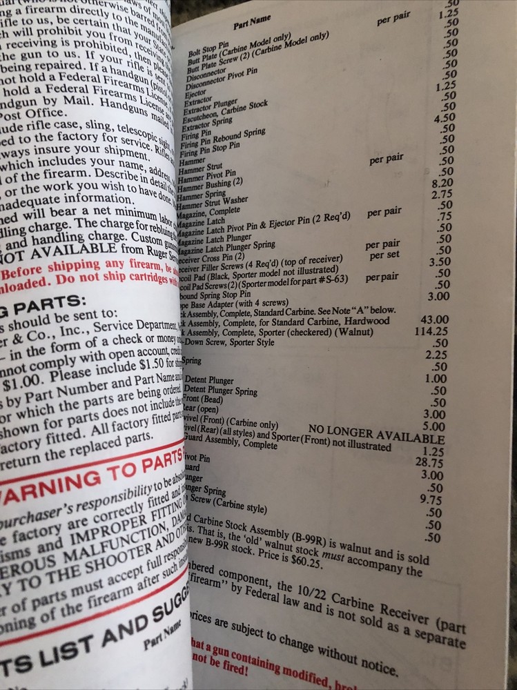 instruction manual for Ruger model 1022 carbine