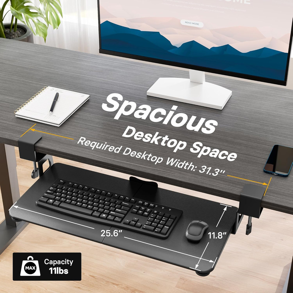 BONTEC KMT01 under Desk Keyboard Tray, Pull-Out Keyboard & Mouse Platform with C
