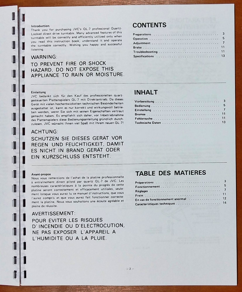 JVC QL-7 Turntable Owners Manual