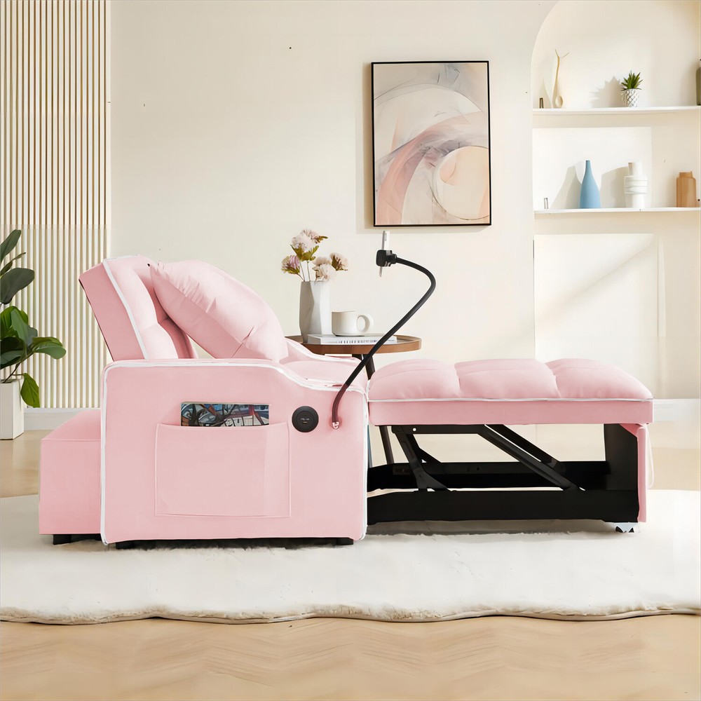 Convertible Sofa Bed Chairs 3-in-1 Multi-Function Folding Sleeper Sofa Pink US