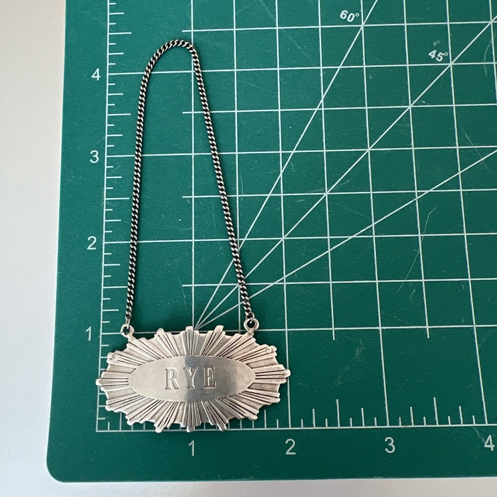 Vintage Sterling Silver Rye Decanter Label Sunburst Design