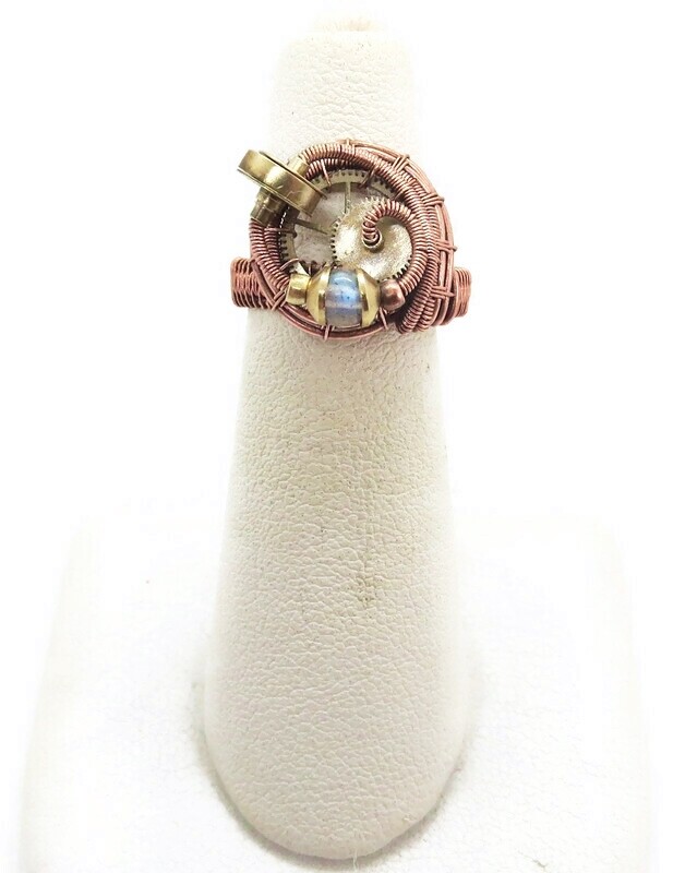 Adjustable Labradorite Steampunk Ring in Copper and Brass