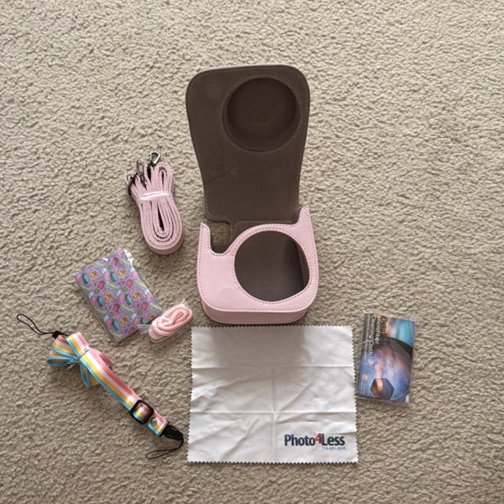 Instax Camera Pink Camera Case Bundle with Strap and Cleaning Cloth