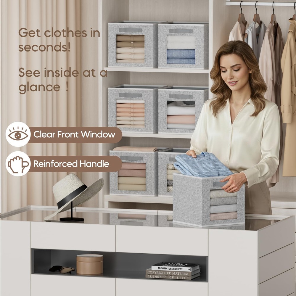 Foldable Storage Cubes - Square Organizer with Window, Decorative Baskets for...