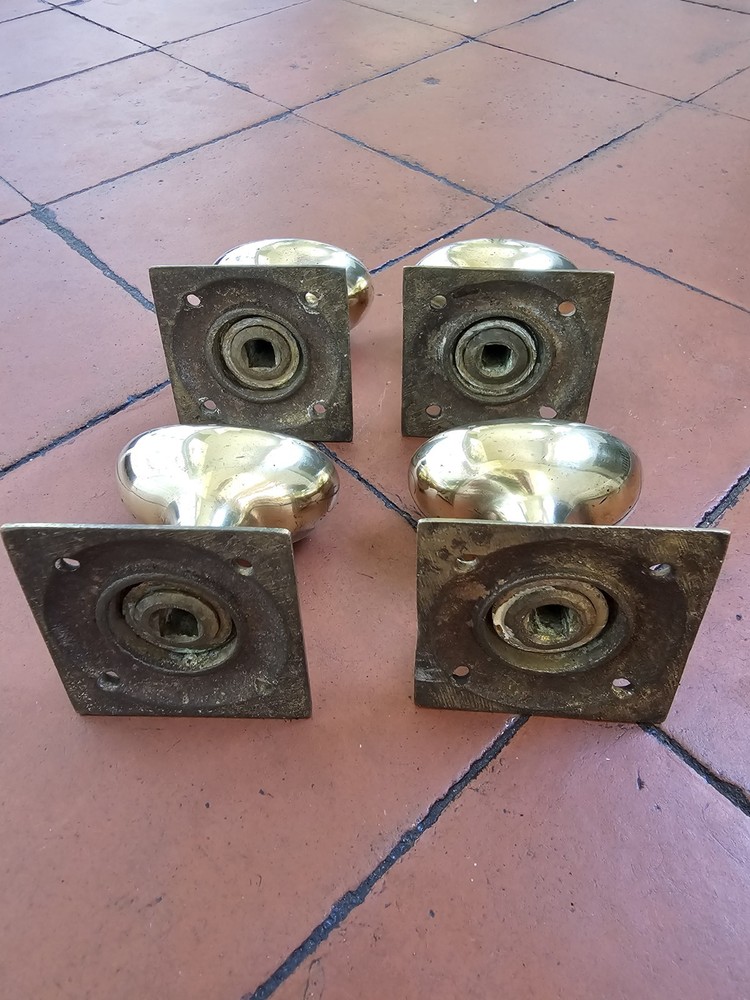 Antique original set 4 mortice lock brass door knobs