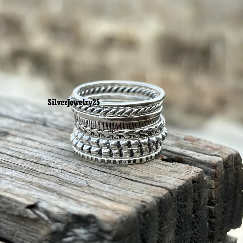 Stacking Rings Set of 8 Sterling Silver Bands - Silver Stackable Ring All size