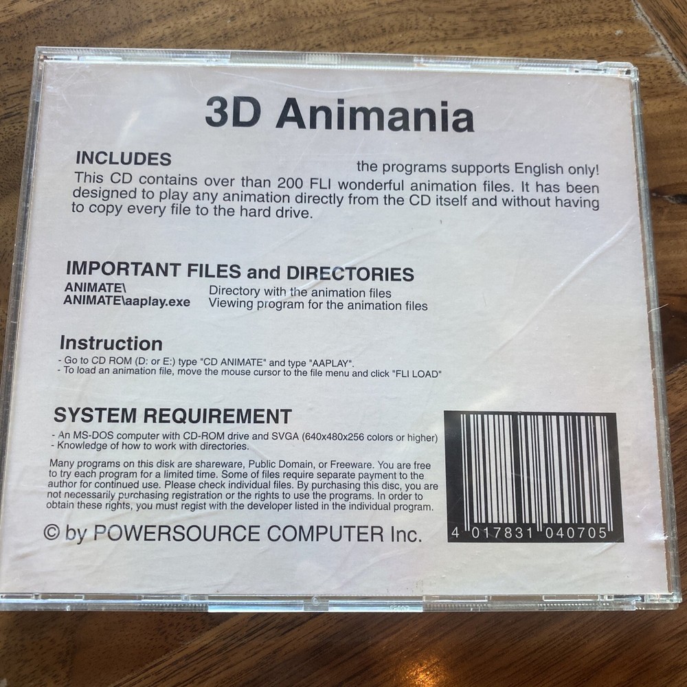 Powersource Computer - 3D Animania (CDRom) FLI Files