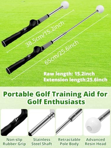 Retractable Golf Swing Trainer with Arm Band - Click Stick Golf Training Aid,