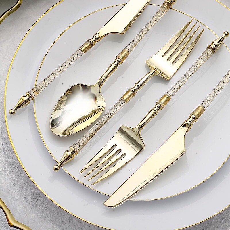 24 Plastic Cutlery Roman Column Handle Spoon Fork Knife Set Party Home Tableware