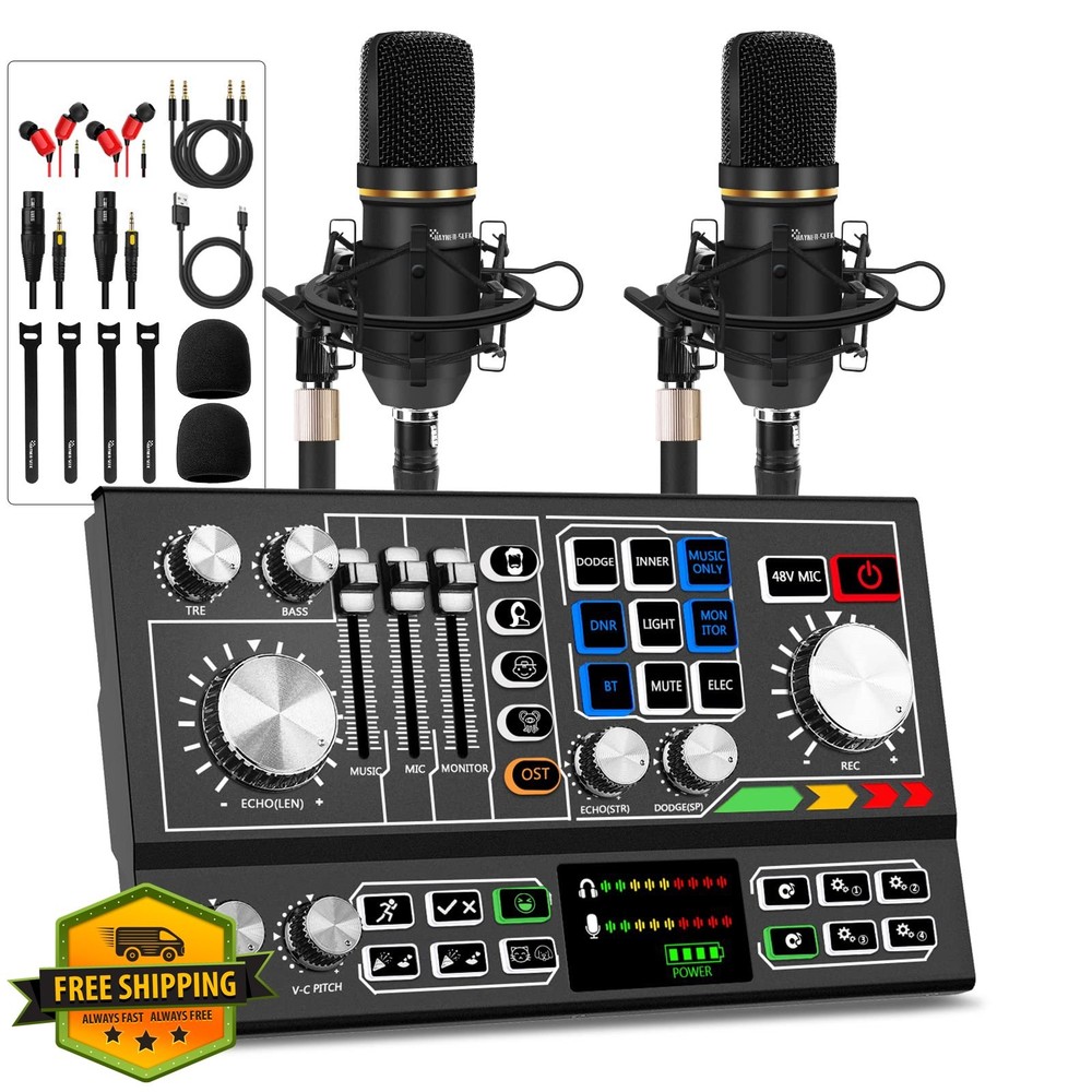 Podcast Bundle for 2, Mixer, Mic, 48V Phantom Power