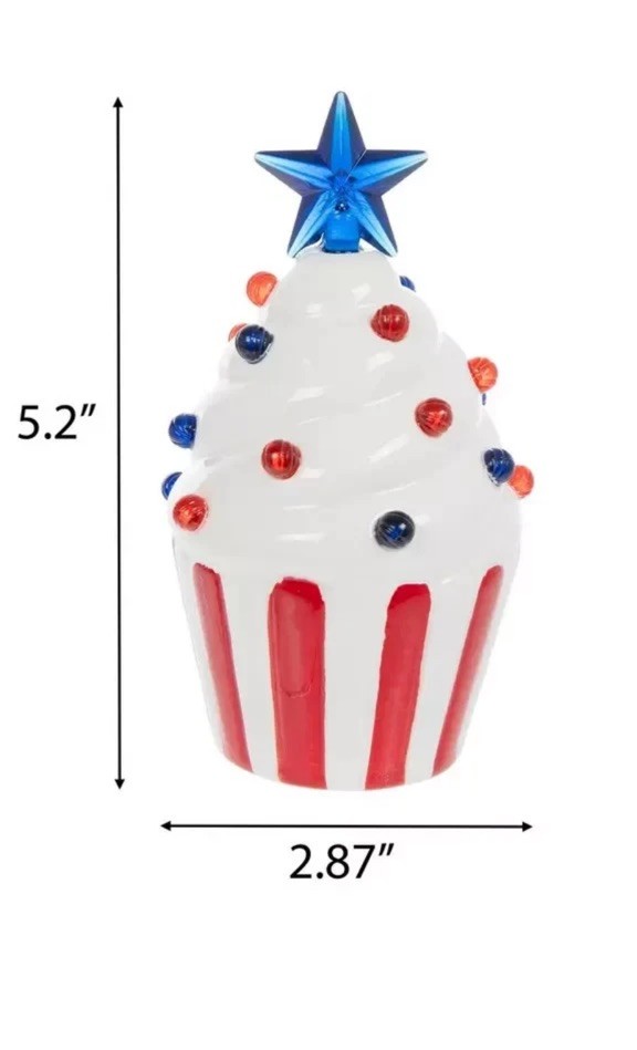 🇺🇸NWT Light Up Ceramic Americana Cupcake Set
