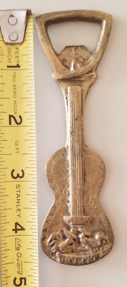 Vtg Solid Brass Violin/Guitar Shape Bottle opener. [B5]