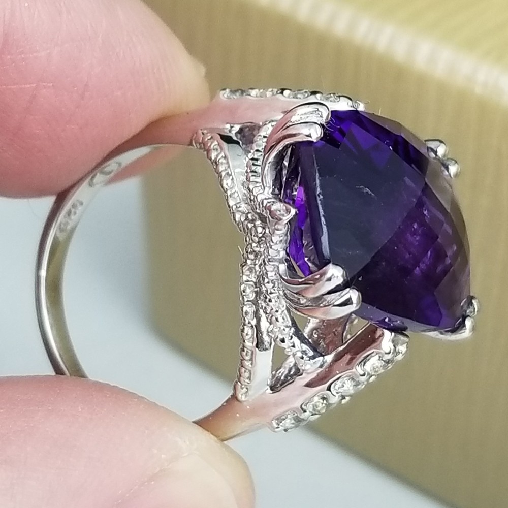 sterling silver ring 925 size 6 amethyst NEVER WORN BOX