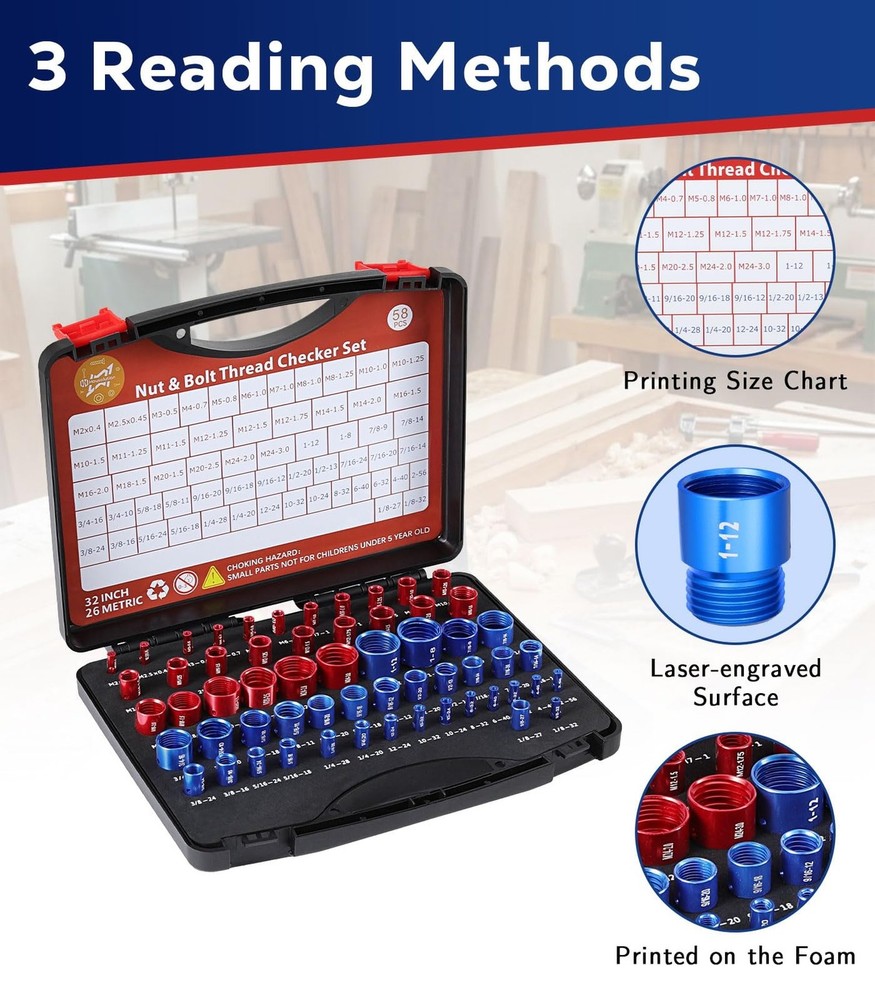 Housolution Thread Checker, 58PCS Nut and Bolt Thread Checker Set, 32 Standar...