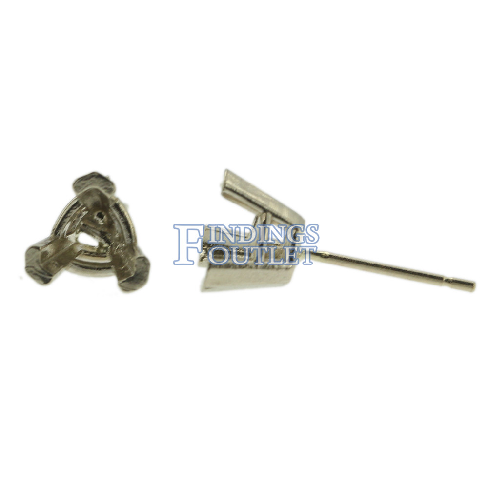 14k White Gold V-End Trillion Stud Earring Mounting Setting Push Back Post