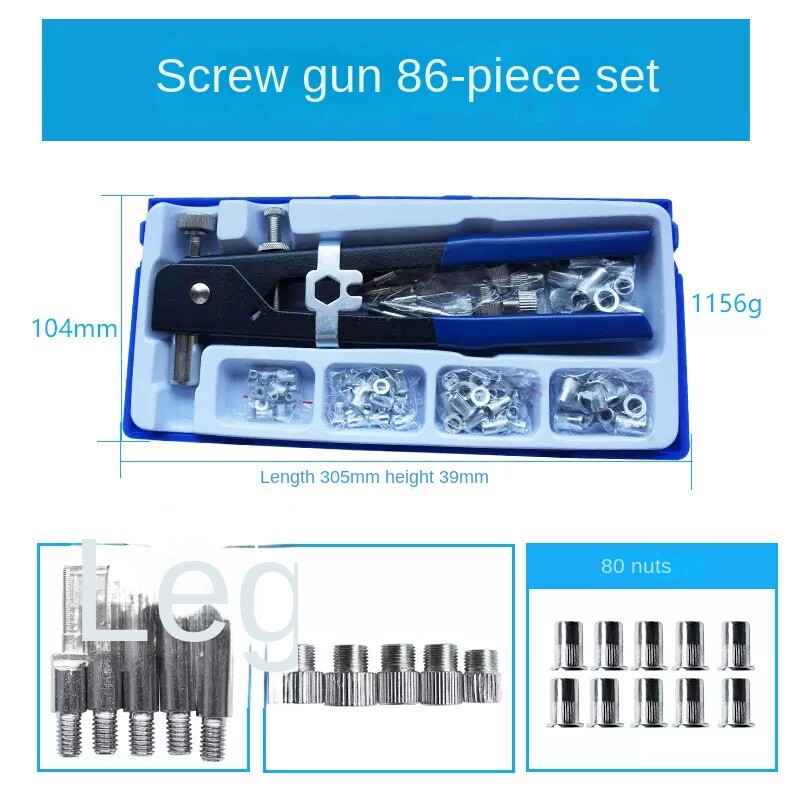 110pc/manual Riveting Machine/rivet Gun Nut Tool M3-M8 Threaded Nut Rivet Kit