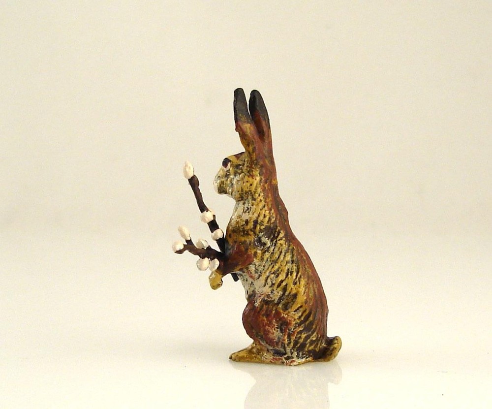 Vienna Bronze Sitting RABBIT with CATKINS Bermann Easter Bunny Cold Painted