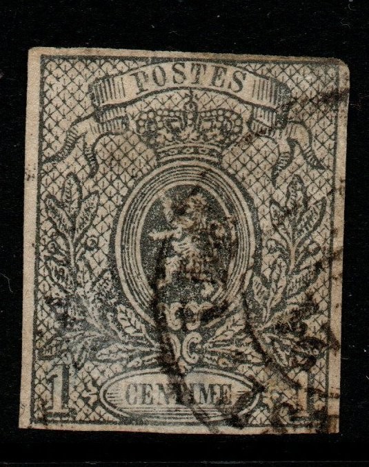 BELGIUM SG39 1866 1c GREY IMPERF (SINGLE) USED