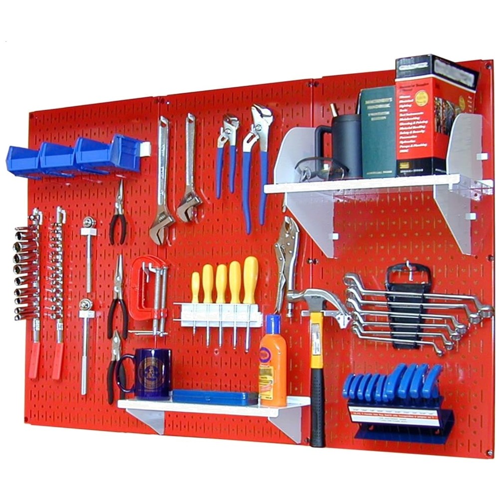 Compact 4 ft Metal Pegboard Organizer with White Accessories for Garage Storage