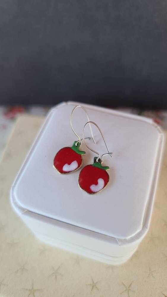 Enamel Apple Dangling Earrings
