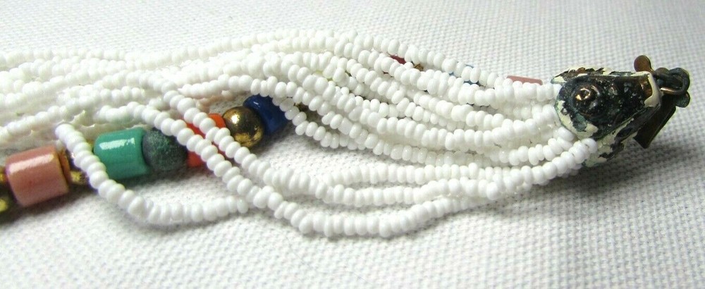 Vintage White 17 Seventeen Multi Strand Seed Bead Bracelet Bold Statement Boho