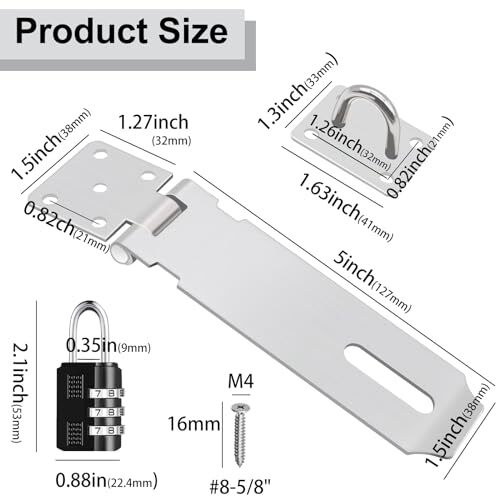 2 Pack Door Hasp Latch Lock with Combination Lock&Keys Lock, 5 Inch 304
