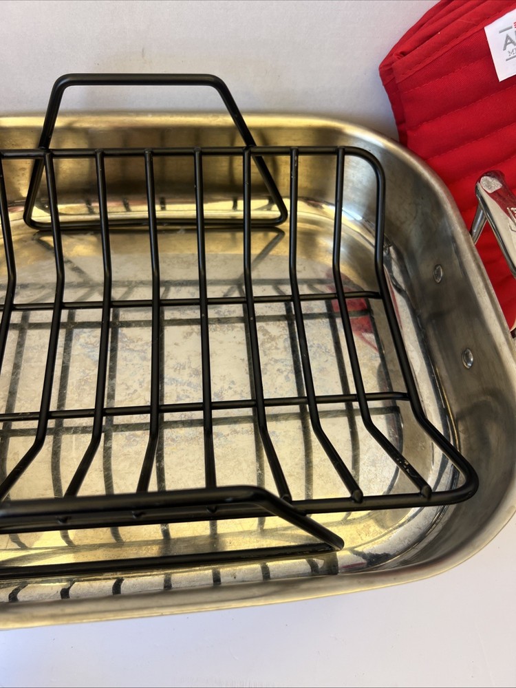 All-Clad 15" Petite Roti Pan Open Rectangular Roasting Pan w/ Roasting Rack READ
