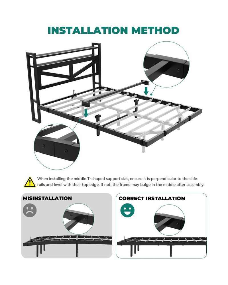 YITAHOME Full Size Floating Bed Frame with USB Charging Station Storage Headb...