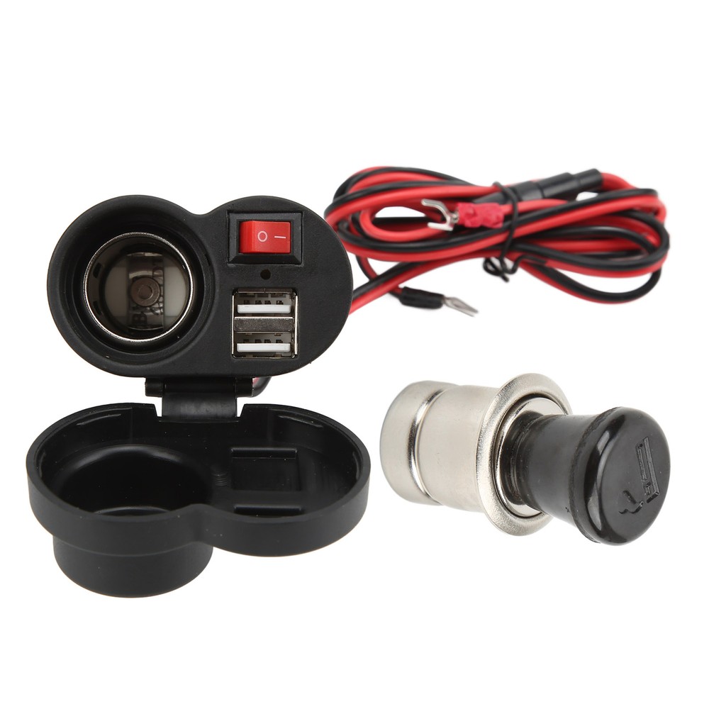 Motorcycle Dual USB Charger Multifunctional Cigarette Lighter Socket DC12‑24V