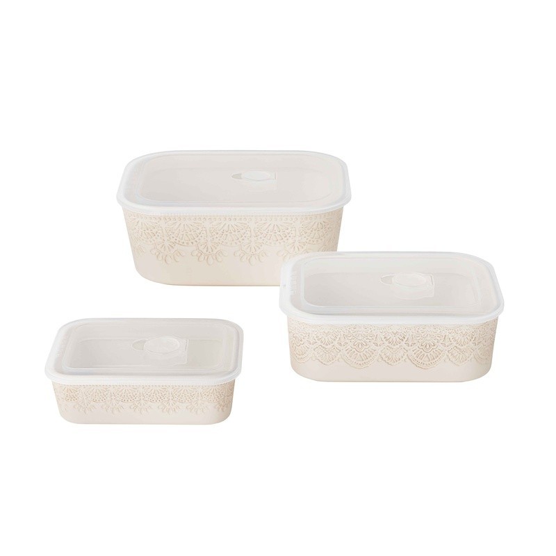 Vintage Lace 6-Piece Rectangular Ceramic Bakeware Set W/ Lids Serving Storage US