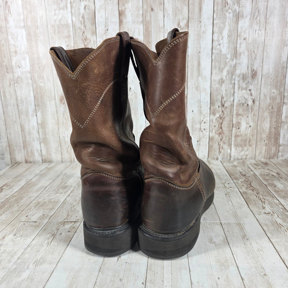 Justin Mens Leather Work Boots Brown Size 85 EE Pull On Round Toe