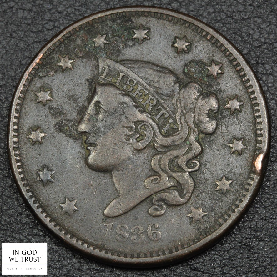 1836 Coronet Matron Head Copper Large Cent 1C - Corrosion