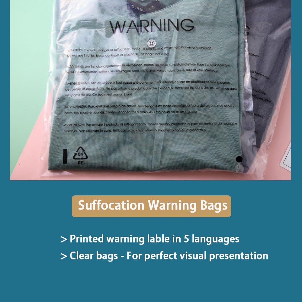 14” X 20” (100 Count) Clear Poly Bags with Suffocation Warning for Packaging,...