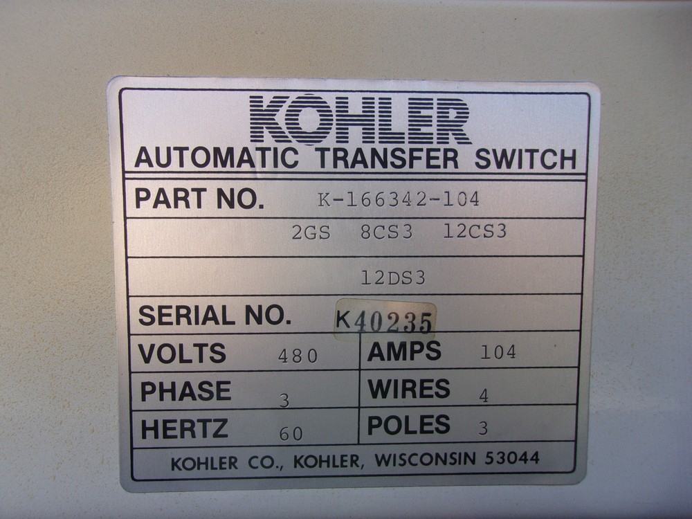 Kohler 3PH 480V 104A Automatic Transfer Switch