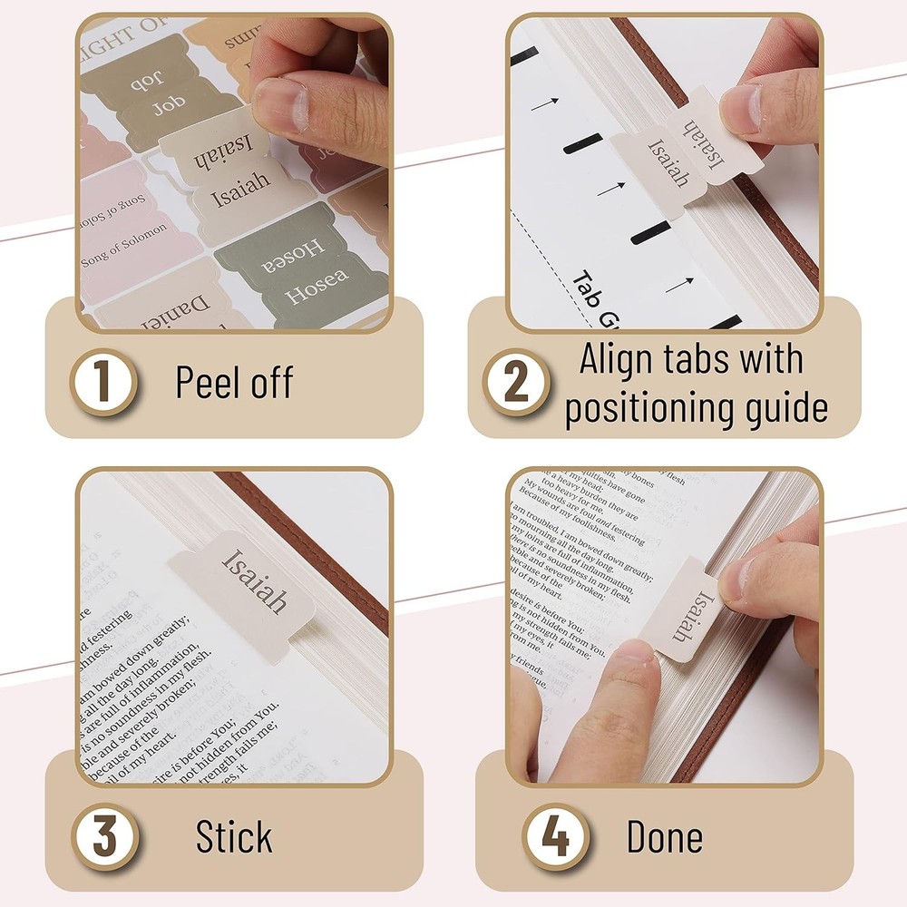 Customizable Boho Bible Tabs - 75 Set with Alignment Guide for Easy Use