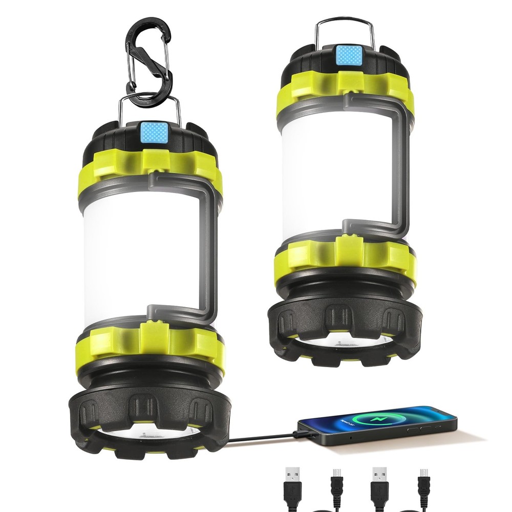 2 Pack LED Camping Lantern Flashlight Rechargeable, 2 Pack, Light Green