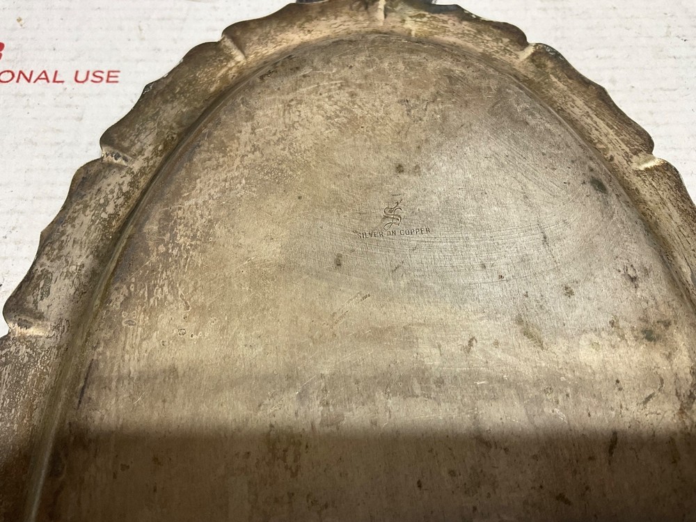 Silver On Copper Antique Engraved 9 1/2” Platter