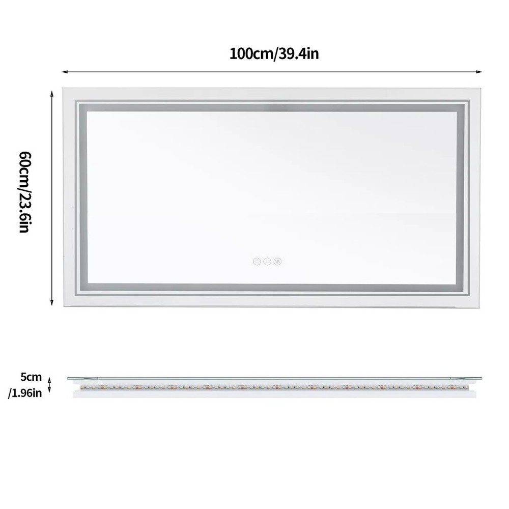 24x48 LED Bathroom Mirror with Lights Front Backlit LED Mirror 3 Colors Memory