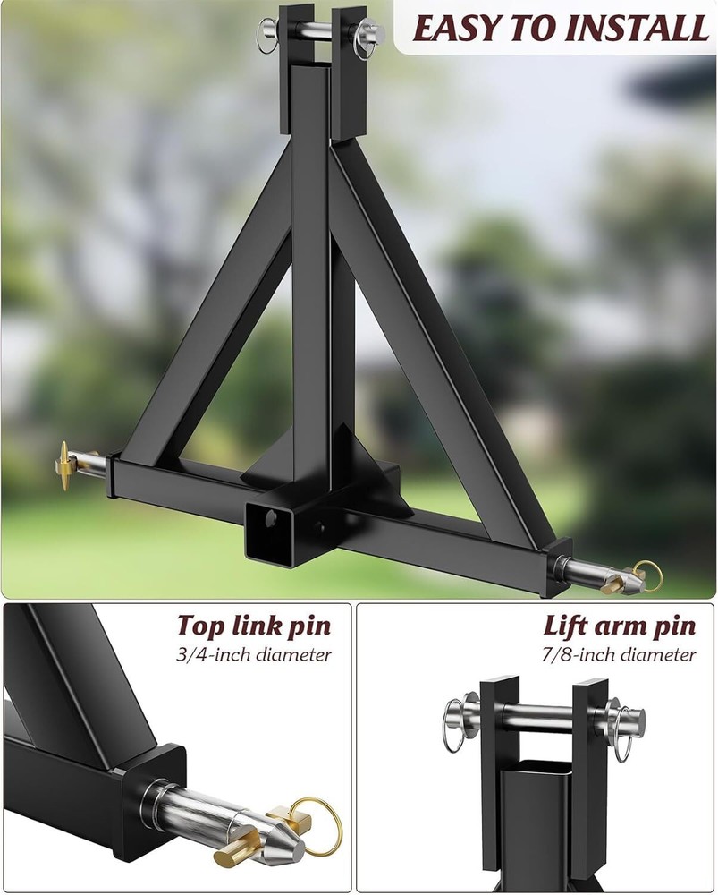 3-Point Trailer Hitch 2" Receiver Quick Hitch Compatible w/Category 1 Tractor
