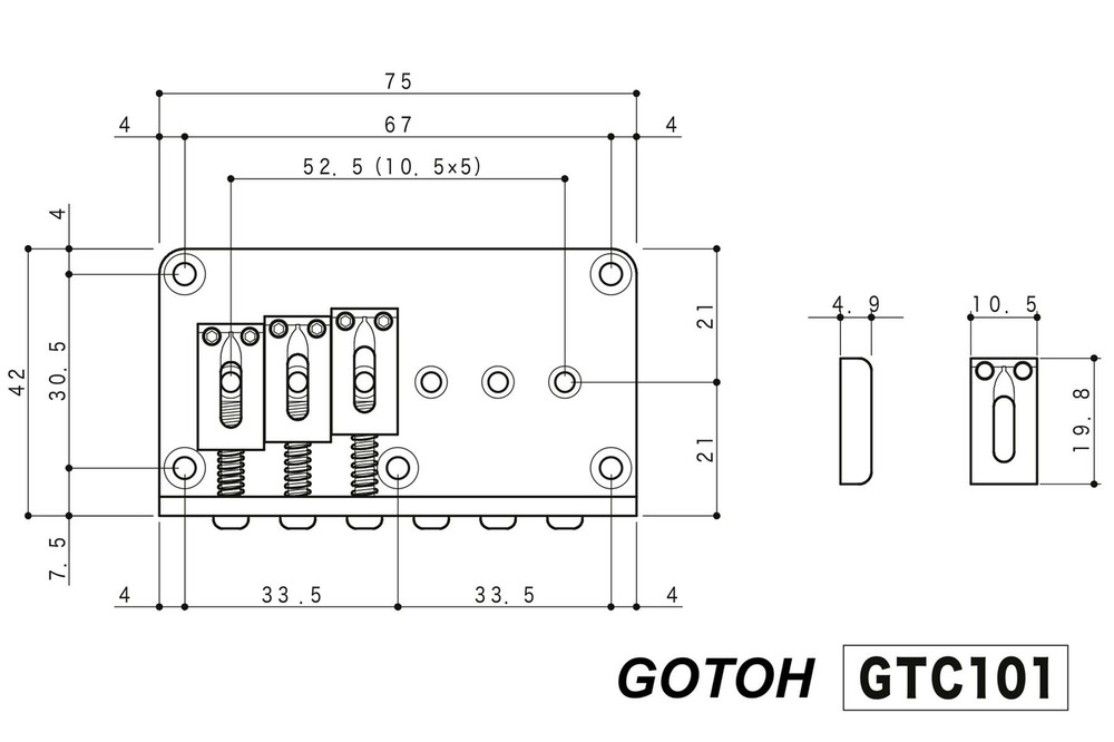 GOTOH GTC101 String Through Fixed Guitar Bridge w/ Brass Saddles - Black