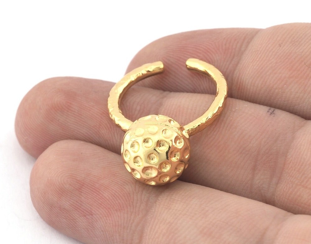 Golf Balls Ring, Adjustable Ring , Shiny gold plated Brass (8US) 5205