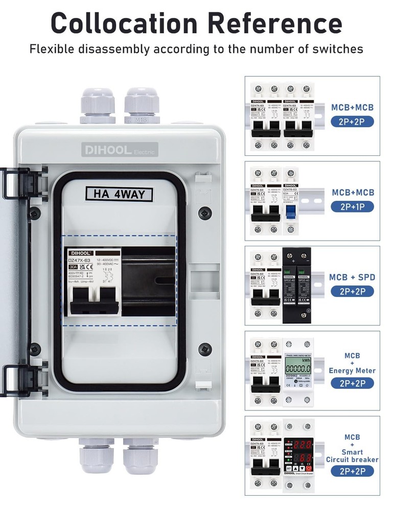 DIHOOL DC AC Breaker Box 30A Outdoor IP65 Solar Panel, PV Array, RV